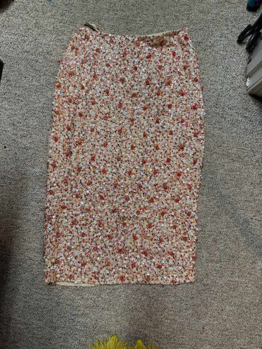 Sequin Pencil Skirt in Coral Multi